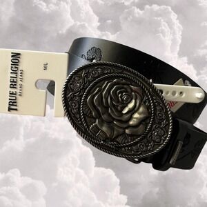 NWT true religion rose belt buckle western black belt